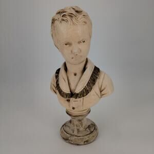 Chalkware Bust Statue Sculpture Victorian Boy Child VTG Alexander Backer Houdons